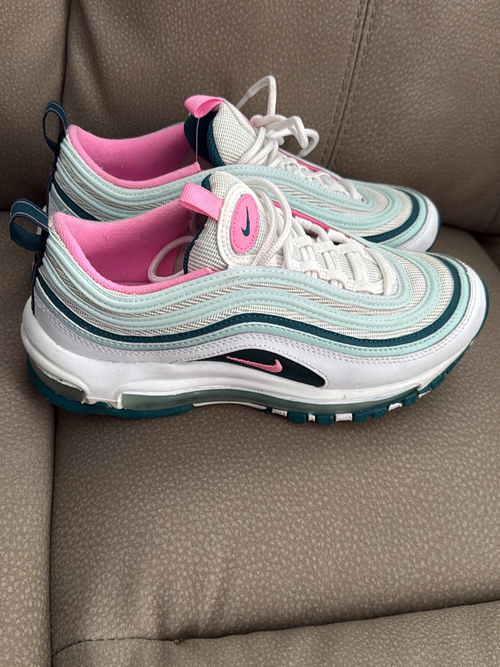 Nike Women’s Air Max 97 Sneakers - White, Pink & Teal Accents